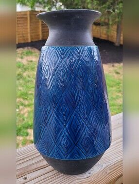 MAKE OFFER Bitossi VTG Rimini Blue Textured Diamond Ceramic Vase 17" RARE